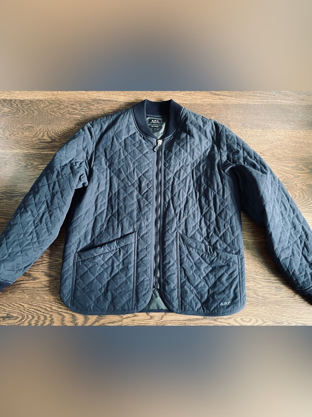 A.P.C. Men's Arcade Quilted Bomber Jacket in Dark Navy